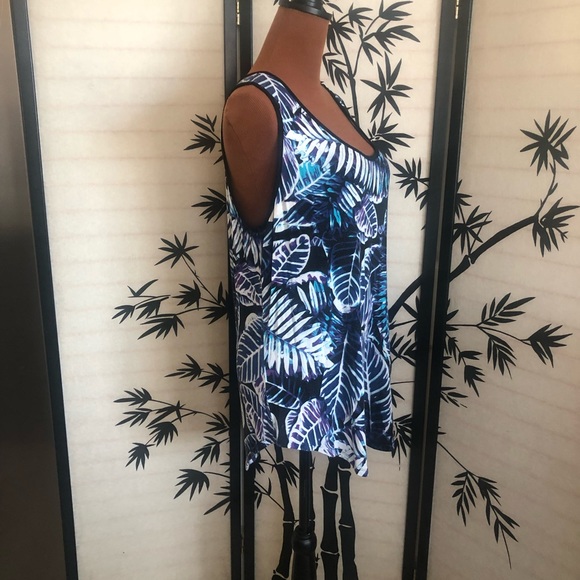 Palm Harbour Sleeveless Knit Tank Top Size XL Blue Black Palm Leaf Design GUC - Picture 3 of 13